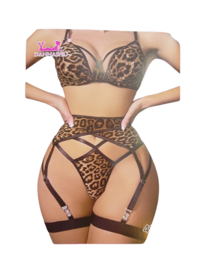 Leopard style Garter Lingerie Set