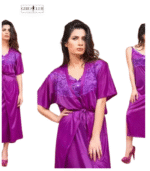 Hot Nighty in Jersey Silk Fabric – 3 Piece Set (Purple Color)